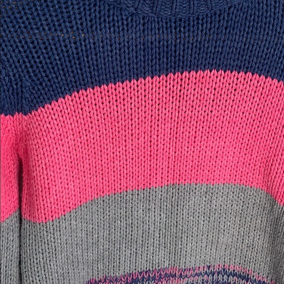 Revolve One Grey Day Striped Knit Pullover Wool Colorblock Thick Sweater sz S - Picture 4 of 7